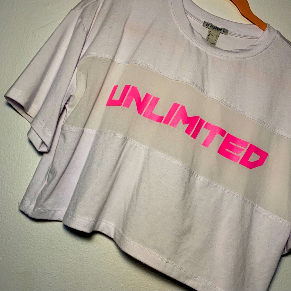 Forever 21 unlimited pink white mesh crop top